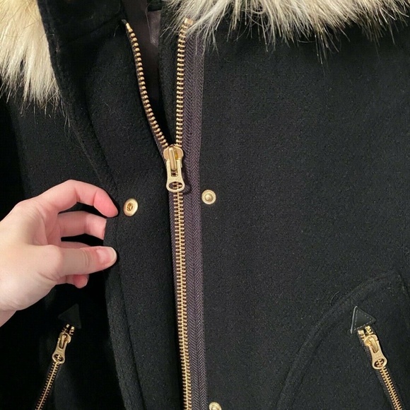 J. Crew Black Pea Coat with Faux Fur Collar - Picture 2 of 10